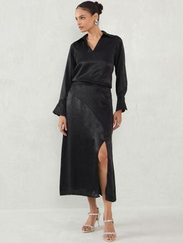 Femmella - Black Satin Skirt Co-Ord (Set of 2)