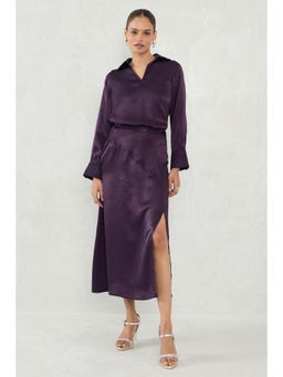Femmella - Deep Purple Satin Skirt Co-Ord (Set of 2)