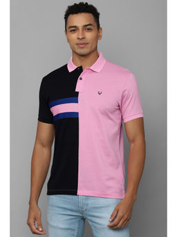 Allen Solly - Men Pink Colorblock Polo Neck T-Shirt