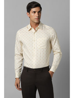 Louis Philippe - Men Cream Classic Fit Print Full Sleeves Formal Shirt
