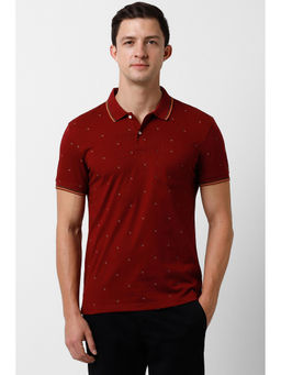 Peter England - Men Maroon Print Polo Neck Polo T-Shirt