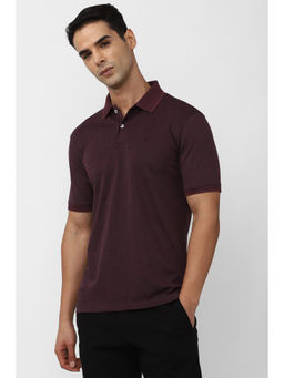 Peter England - Men Maroon Solid Polo Neck Polo T-Shirt