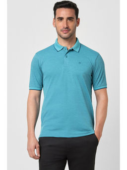 Peter England - Men Blue Solid Polo Neck Polo T-Shirt