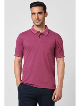 Peter England - Men Pink Solid Polo Neck Polo T-Shirt
