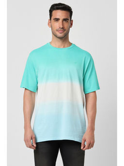 Peter England - Men Blue Ombre Crew Neck Round Neck T-Shirt