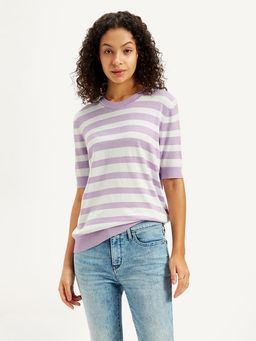 Levi's - Womens Striped Lavender Crew Neck Sweater
