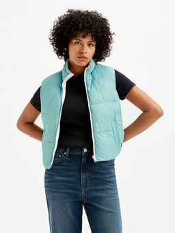 Levi's - Womens Quilted Light-Blue High Neck Puffer Jacket