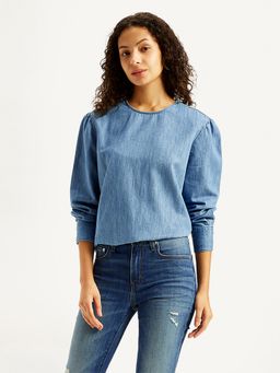 Levi's - Womens Solid Blue Round Neck Top