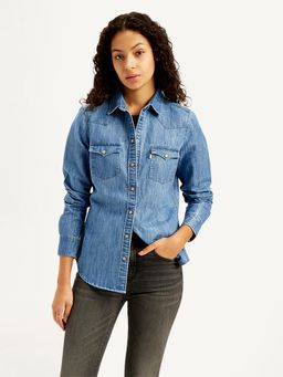 Levi's - Blue Womens Solid Regular Fit Denim Shirt