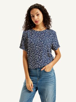 Levi's - Womens Geometric Print Navy Round Neck Top