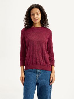Levi's - Womens Self Design Maroon Crew Neck Sweater