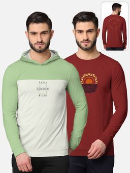 BULLMER - Trendy Front & Back Printed Full Sleeve T-shirt For Men Multi-color (Pack of 2)