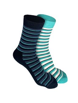 Heelium - Bamboo Crew Socks for Men - 2 Pairs - Black - Teal - Odour Free - Stripes