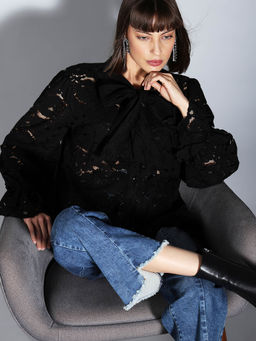 VERO MODA - Black Lace Full Sleeves Top