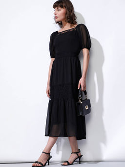 VERO MODA - Black Chiffon Lace Midi Dress