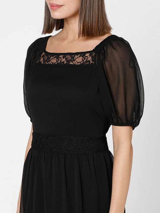 chinese dress ladies Vero moda – Vmbecca Ls O-neck Lace Dress – Dresses – Black main image 1