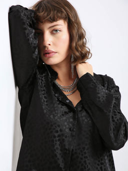 VERO MODA - Black Satin Jacquard Shirt