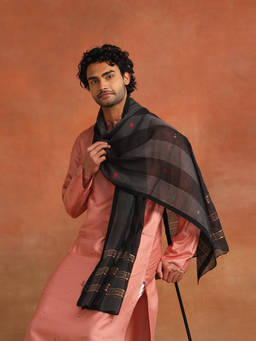 Fabindia - Black Cotton Silk Jamdani Men Stole