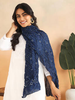 Fabindia - Blue Cotton Silk Bandhani Stole