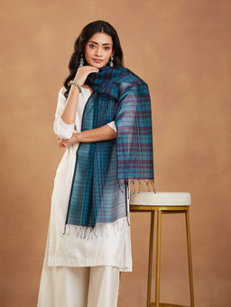 Fabindia - Teal Cotton Silk Blended Woven Stole