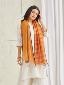 Fabindia - Mustard Rust Cotton Silk Blended Woven Stole
