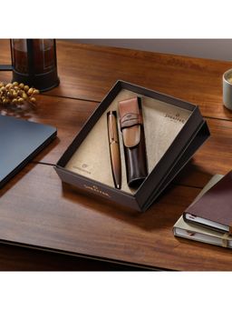 Sheaffer - Vfm G9428 Coffee Edition Ballpoint Pen With Leather Single Pen Pouch Gift Set