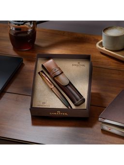 Sheaffer - 100 G9374 Coffee Edition Ballpoint Pen With Leather Single Pen Pouch Gift Set