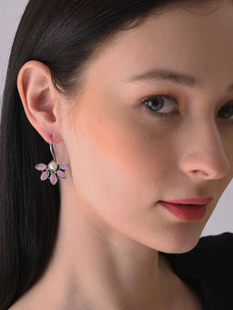 Sohi - Purple Contemporary Silver Plated Designer Stone Drop Earrings