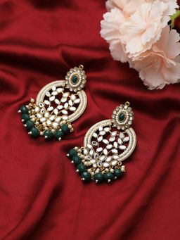 Aatmana - Green Gold Plated stone Studded and Beaded Classic Drop Earrings