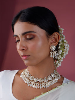 Fida - Wedding Ethnic South Indian Antique Gold Kundan Choker Pearl Necklace for Women