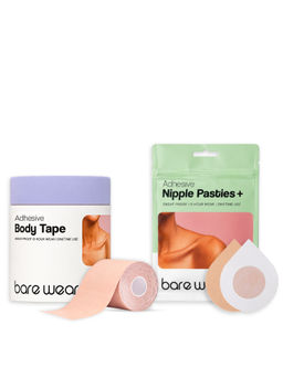 bare wear - bear wear Combo Body Tape 7.5 cm Width & Nipple Pasties Plus (5 Pairs) Beige Breast Lift Boob Tape
