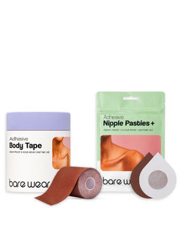bare wear - bear wear Combo Body Tape 7.5 cm Width & Nipple Pasties Plus (5 Pairs) Brown Breast Lift Boob Tape