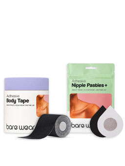 bare wear - bear wear Combo Body Tape 7.5 cm Width & Nipple Pasties Plus (5 Pairs) Black Breast Lift Boob Tape