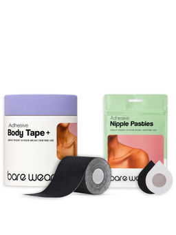 bare wear - bear wear Combo Body Tape + 10 cm Width & Nipple Pasties (5 Pairs) Black Breast Lift Boob Tape