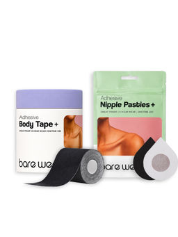 bare wear - bear wear Combo Body Tape + 10 cm Width & Nipple Pasties + (5 Pairs) Black Breast Lift Boob Tape