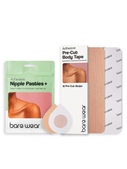 bare wear - Combo Body Tape Pre-Cut Strips 7.5cm & Nipple Pasties Plus (5 Pairs) Skin
