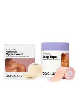 bare wear - Non-Adhesive Nipple Covers 8Cm + Body Tape (10 Cm Width) No-Bra Styling Kit (Set of 2)