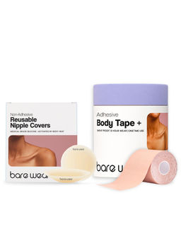 bare wear - Non-Adhesive Nipple Covers 8Cm + Body Tape (10 Cm Width) No-Bra Styling Kit (Set of 2)