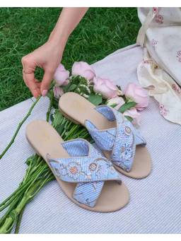 Fizzy Goblet - Blue Stripe a Pose Criss Cross Open Toe Flats