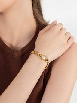 ZAISHA - 18K Gold Plated White Heart Strap Bracelet