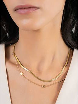 ZAISHA - 18K Gold Plated Layered Herringbone Chain Necklace