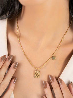 ZAISHA - 18K Gold Plated Check Drop Star Necklace