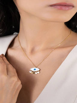 ZAISHA - Blue Evil Eye Herringbone 18K Gold Plated Necklace