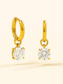 ZAISHA - White 18K Gold Plated Anti Tarnish Pluna Solitaire Hoop Earrings