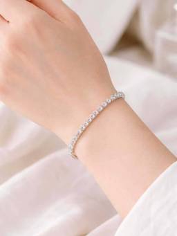 ZAISHA - Silver Stainless Steel White Stones Bracelet