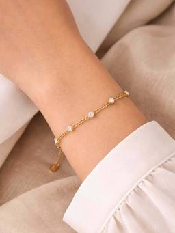 ZAISHA - White Stainless Steel White Stones Bracelet
