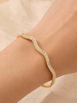 ZAISHA - White Stainless Steel White Stones Cuff