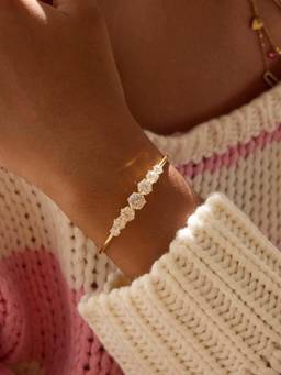 ZAISHA - White Stainless Steel White Stones Cuff