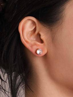 ZAISHA - White Stainless Steel White Stones Earrings
