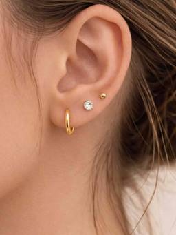 ZAISHA - White Stainless Steel White Stones Earrings (Pack of 3)